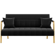 Upholstered Sofa Couch with Gold-tone Metal Arms and Legs Small Loveseat Black