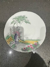 VINTAGE 1930’s ADDERLEY BONE CHINA PLATE WITH PEDASTAL FLOWER GARDEN SCENE
