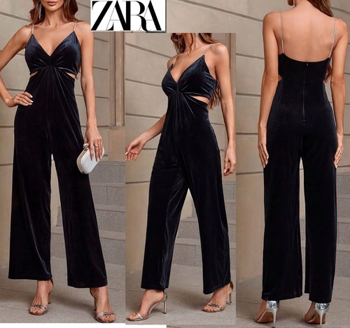 Zara black velvet jumpsuit - velvet,