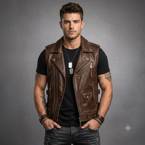 Mens genuine leather biker - mens,