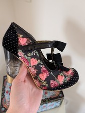 Rare Irregular Choice Love And Magic Black Floral Hearts Size 6 / 39 Worn Once