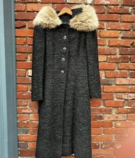 Vintage 1960s Wool Coat with Fur Collar and funky textures buttons As Is