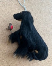 BLACK & TAN AFGHAN HOUND with  CHRISTMAS ROBIN - Part needle felted DOG
