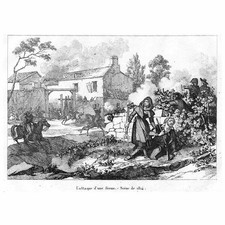 NAPOLEONIC WARS Attack at a Farm in 1814 - Antique Print 1836