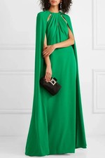 MARCHESA NOTTE Cape-Effect Crepe Gown in Green Ladies Size FR 44/UK 16
