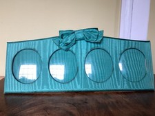 Vintage Green Silk Taffeta Covered 4 Photo Frame with Curved Glass and Bow