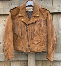 Schott NYC Perfecto Vintage Tassel Fringe Suede Biker Leather Jacket size 38