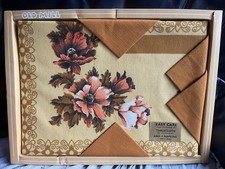 Vintage OLD MILL Brown , Beige & Orange Floral Irish Tablecloth & Napkins 50x50"