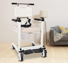 Patient Lift Transfer Chair Bathroom Wheelchair with 180° Split Seat and Potty