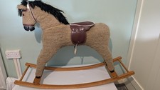 Vintage Mohair Rocking Horse on Wooden Base – Straw Filled – Great Display Piece