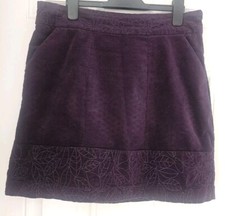 White Stuff Purple Velour Short Skirt Pockets Embroidered Border 10R(C18)
