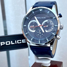 Genuine POLICE Mens Watch BLUE Dial Day & Date Blue leather strap RRP£250 (PO25