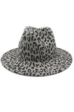 Grey Leopard Print Fedora Hat --