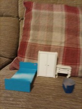 Vintage Wooden Dolls House Furniture Bedroom Set