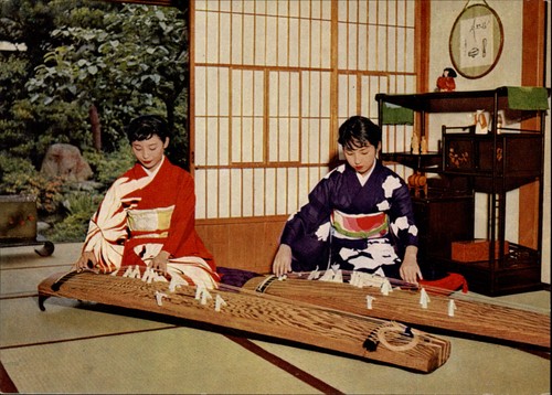 Girls playing koto string - koto,