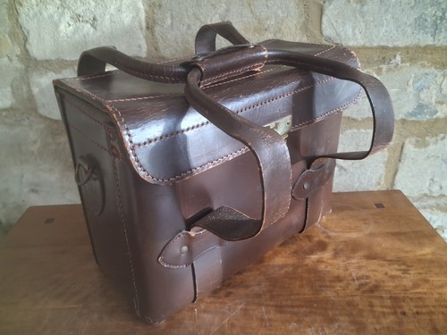 Vintage brown leather cameras - leather,