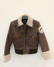 Iceberg Jacket Womens L Leather Flight Faux Fur Collar Aviator Military Sherpa