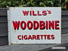 Genuine 1930's Double Sided Flange Wills Woodbine enamel sign 16.5" x 12"