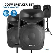 Vonyx VPS 15" DJ Speaker Set with Bluetooth & Microphone *1000W Active PA System