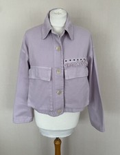 FAB Zara Lilac Purple 100% Cotton Cropped Boxy Denim Jacket Size S UK 8 10 VGC
