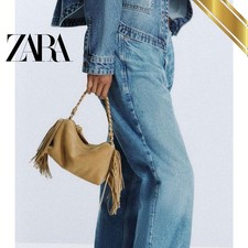 Zara Mini Split Suede Fringed Bag Braided Detail Sand Brown - Zara Original