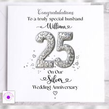 Personalised 25th Silver Wedding Anniversary Card Husband Wife Mum & Dad, Couple