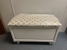 Vintage grey hand Painted Ottoman Storage  Bench with Fabric Seat 