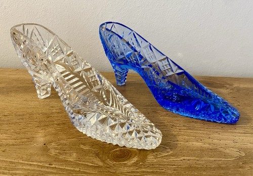 Vintage cut glass slippers - glass,