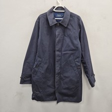 Ralph Lauren Polo Blue Cotton Single Breast Mac Trench Navy Coat Size Medium