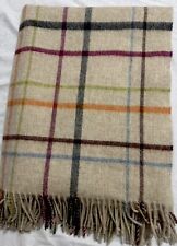 Bronte by Moon ?? Beige/Multi Windowpane Blue Throw 100% Pure Merino Wool
