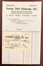 1952 Surrey Iron Company Ltd, Builders Merchants, South Street, Farnham Invoice