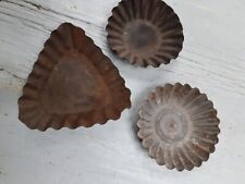 3 rustic antique mini tart tins, attractively rusted, good for tealights