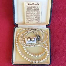 Vintage Double Strand Ciro Pearl & Silver Diamante Clasp & MatchingStud Earrings