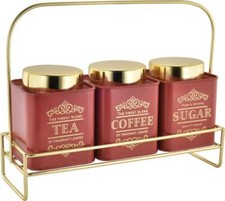 SET OF 3 TEA COFFEE SUGAR CANISTERS KITCHEN STORAGE POTS JARS
