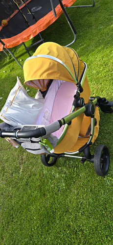 Yellow grey single pram with - yellow, &