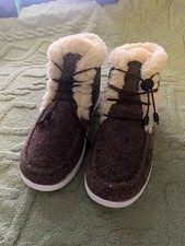 Ladies Faux Fur Lined Felt Style Brown Boots Size 7 Stretch Laces