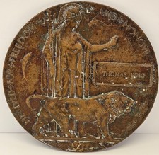 Memorial Death Plaque Plate Dead Mans Penny Widows Penny WWI Thomas King