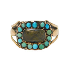 Georgian 9ct Rose Gold, Turquoise Mourning Ring 'Dearest Brian, 1812' Antique
