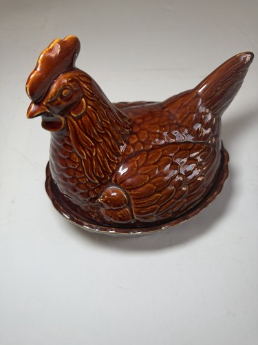 Vintage brown glazed - brown, chicken