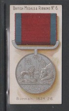 CIGARETTE CARDS Taddy 1912 British Medals & Ribbons - #6 Burmah 1824-26