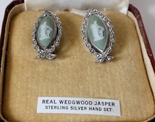 Wedgwood vintage pair of silver mounted & marcasite set earrings - Screw back.