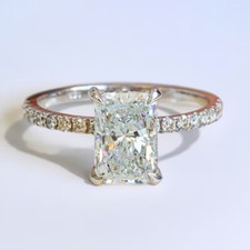 2.89Ctw Radiant Cut Moissanite Hidden Halo Engagement Ring 14K White Gold Plated