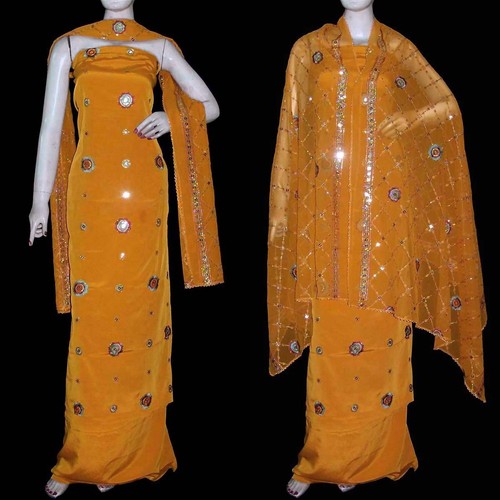 Yellow crepe resham embr - yellow,
