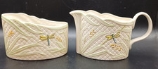 Belleek China Porcelain Ireland Dragon Fly Milk Jug & Sugar Bowl