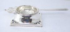 Tea Strainer With Drip Bowl EPNS Two Piece Set Pierced Stand Silver Plated