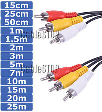 Triple 3 x RCA Phono AV TV Cable 15cm 25cm 0.5m 1m 2m 3m 5m 7m 10m 15m 20m 25m