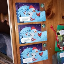 3 X STARBUCKS UK CHRISTMAS Snowman On Skis  2019  GIFT CARD 6169 COLLECTORS ITEM