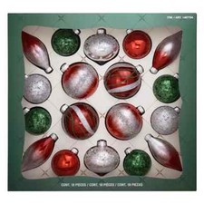 Christmas Glass bauble Ornaments Set Red Silver Green 18 x 3.5 Inches (9cm)