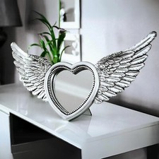 Angel Wings Wall Mirror Heart Xlarge Home Decoration Silver Free Standing 64cm