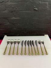 12 Denby Regency Ribbed Green / Brown Cutlery Knifes Spoons Forks 7.25" Long Set